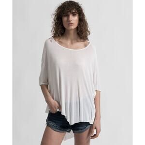 ONE TEASPOON White Ribbed High/Low Tee Snaps on Sides Tee Shirt NWT Size Small